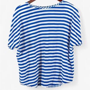 Ellen Tracy Silk Striped Top Nautical Preppy Blue White Size 14